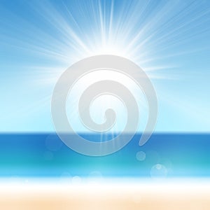 Summer Holiday Background with Sand Beach Ocean Sea Sun Blue Water and Sky