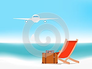 Summer holiday with beach chairs. Seascape. Summer vacation concept background