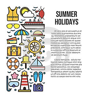 Summer holiday cruise template with marine elements with text