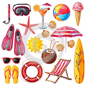 Summer Holiday Decorative Icons Set