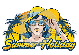 Summer holiday design with girl wearing sunglasses