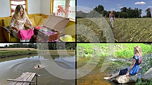 Summer holiday gaiety. Relax in nature. Video clips collage.