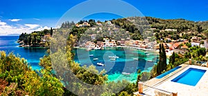 Summer holiday in Greece - picturesque Loggos village in Paxos