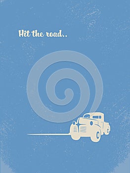 Summer holiday holiday vintage retro poster with road trip symbol. Adventure vacation, traveling and freedom symbol.