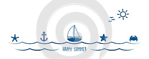 summer holiday marine design banner sea boat shell starfish ancher