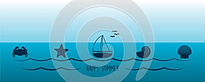 summer holiday marine design banner sea boat shell starfish ancher
