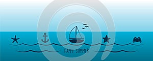 summer holiday marine design banner sea boat shell starfish ancher