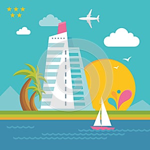 Summer Holiday on the Sea - Illustration in Flat Design Style