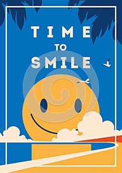 Summer Holiday and Summer Camp poster with smiley sun