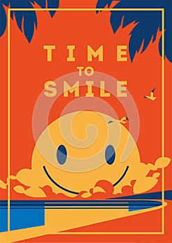 Summer Holiday and Summer Camp poster with smiley sun