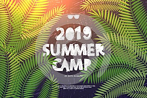 Summer Holiday and Travel themed Summer Camp poster, vector illustration.