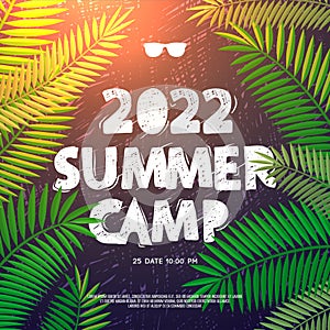 Summer Holiday and Travel themed Summer Camp poster, vector image