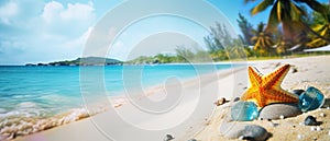 Summer holiday on tropical sea sandy beach banner.