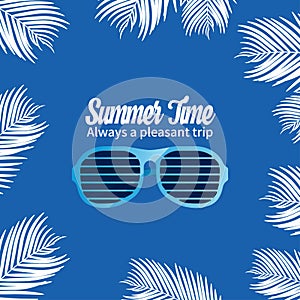 Summer holiday vacation concept, Sunglasses and Calligraphy flat illustration
