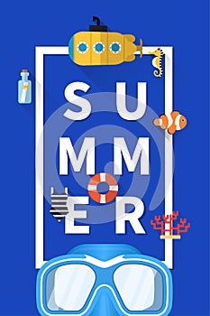 Summer holiday vacation concept, typography layout flat illustration~