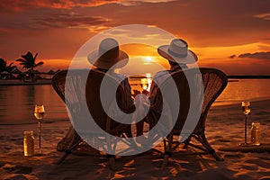 Summer holiday vacation with happy couple enjoy luxury sunset on the beach background
