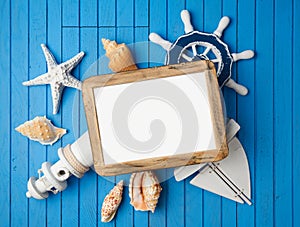 Summer holiday vacation photo frame mock up template with nautical decorations.