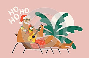 Summer holiday vacation with santa claus. Flat vector illustration.