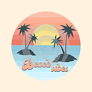 Summer holiday vector illustration retro summer vacation, beach, sunset, ocean waves