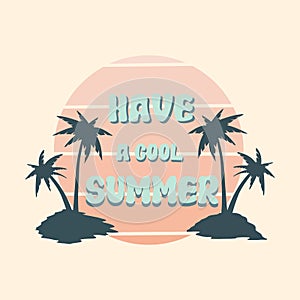 Summer holiday vector illustration retro summer vacation, beach, sunset, ocean waves