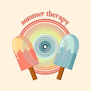 Summer holiday vector illustration retro summer vacation, beach, sunset, ocean waves