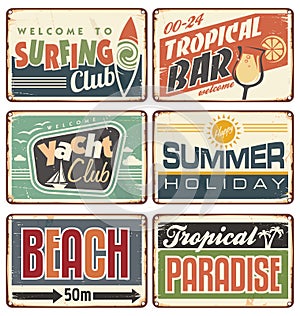 Summer holiday vintage sign boards collection