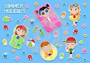 Summer holidays - Adorable sticker set - Kids and beach party elements
