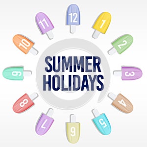 Summer holidays banner with colorful popsicles ice cream sticks