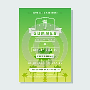 Summer holidays beach party flyer typography night club event label design.