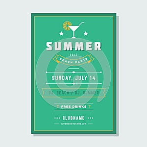 Summer holidays beach party flyer typography night club event label design.