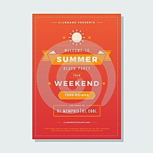 Summer holidays beach party flyer typography night club event label design.