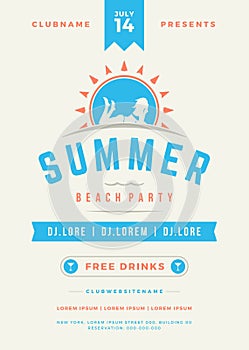 Summer holidays beach party flyer typography night club event label design.