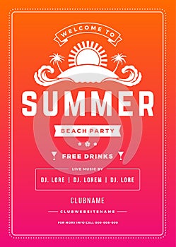 Summer holidays beach party flyer typography night club event label design.