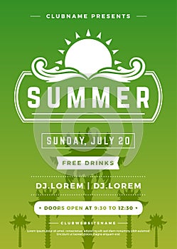 Summer holidays beach party flyer typography night club event label design.