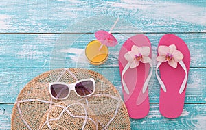 Summer Holidays. Beachwear on wooden background