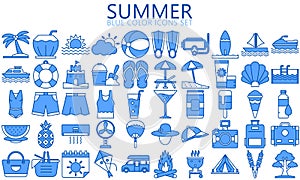 Summer and Holidays blue color icons set