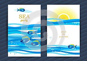 Summer Holidays cards with sea elements.