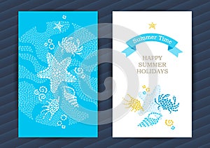 Summer Holidays cards with sea elements.