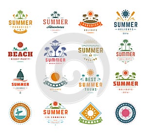 Summer Holidays Design Elements and Typography Set. Retro Vintage Templates Labels or Badges