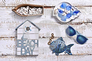 Summer holidays flat lay with marine decors