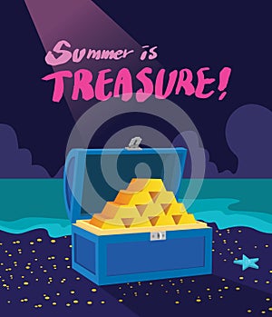 Summer holidays illustration,flat design exciting treasure hunting concept