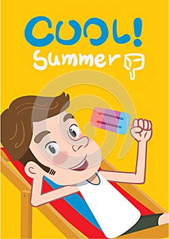 Summer holidays illustration,flat design youth man and icecream concept