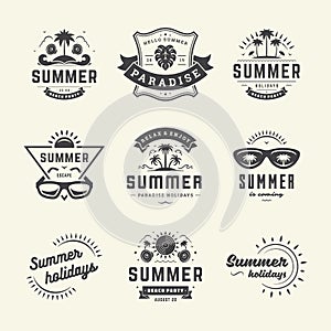 Summer holidays labels and badges retro typography design set.