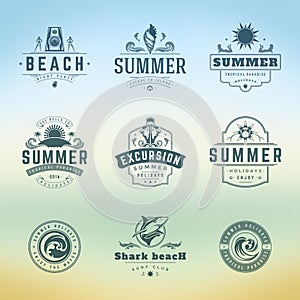 Summer holidays labels or badges retro typography vector design templates set