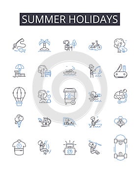 Summer holidays line icons collection. Vacation, Break, Getaway, Trip, Retreat, Respite, Leisure time vector and linear