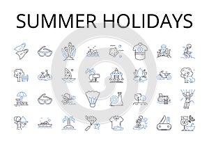 Summer holidays line icons collection. Vacation, Break, Getaway, Trip, Retreat, Respite, Leisure time vector and linear