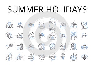 Summer holidays line icons collection. Vacation, Break, Getaway, Trip, Retreat, Respite, Leisure time vector and linear