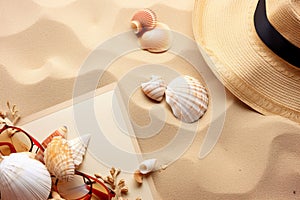 Summer holidays memories card from beach with shells