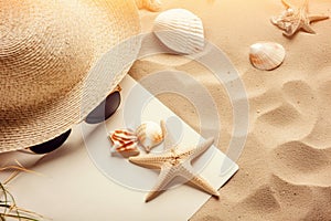 Summer holidays memories card from beach with shells