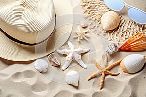 Summer holidays memories card from beach with shells